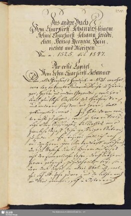 1. Capitel. Vom Leben Churfürst Johannes