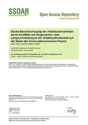 Starke Beeinträchtigung der Arbeitszufriedenheit durch Konflikte mit Vorgesetzten: eine Längsschnittanalyse der Arbeitszufriedenheit auf der Basis des Sozio-oekonomischen Panels