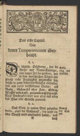 Das erste Capitel. Von denen Temperamenten überhaupt