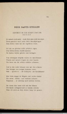 Neue Dante-Stellen / [Übertragungen von Stefan George]
