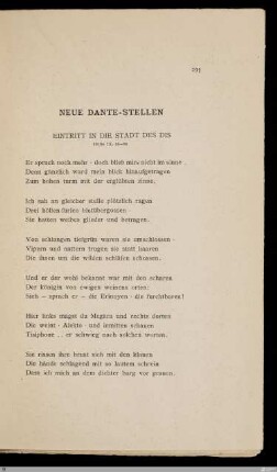 Neue Dante-Stellen / [Übertragungen von Stefan George]