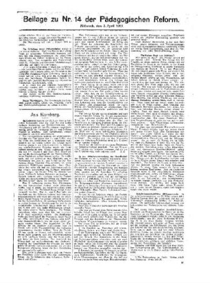 [Umschau] : [Fortsetzung aus dem Hauptblatt] ; Beilage zu Nr. 14 der Pädagogischen Reform