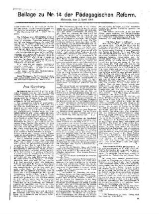 [Umschau] : [Fortsetzung aus dem Hauptblatt] ; Beilage zu Nr. 14 der Pädagogischen Reform