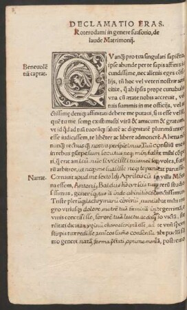 Declamatio Eras. Roterodami in genere suasorio, de laude Matrimonii.