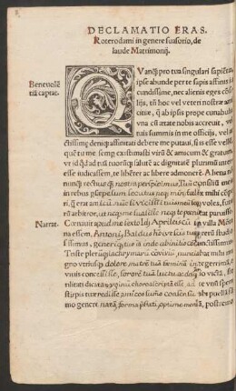 Declamatio Eras. Roterodami in genere suasorio, de laude Matrimonii.