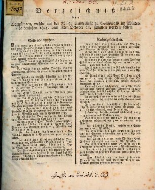 Verzeichnis der Vorlesungen der Universität zu Greifswald. 1824/25 WH