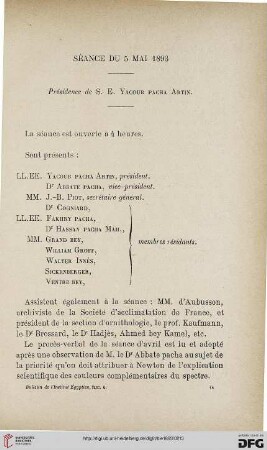 Séance du 5 mai 1893: présidence de S. E. Yacoub Pacha Artin