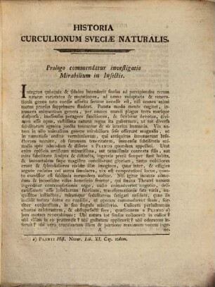 Historia naturalis curculionum Sueciae, Pars I : Praemittitur de miraculis et usu insectorum exordium