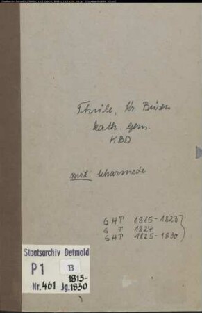 Kirchenbuchduplikat der katholischen Gemeinde Thüle, Kreis Büren (GHT 1815-1823, GT 1824, GHT 1825-1830). (Gemeinde: Katholische Gemeinde Thüle)