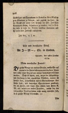 326-338, Acht und dreyßigster Brief