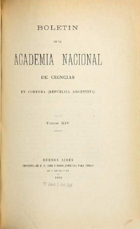 Boletín de la Academia Nacional de Ciencias en Córdoba. 14. 1894/95