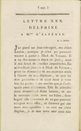 Lettre XXX. Delphine A M.lle D'Albémar. Ce 3. Juillet.