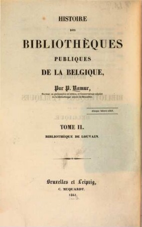 Histoire des Bibliotheques publiques de la Belgique, 2