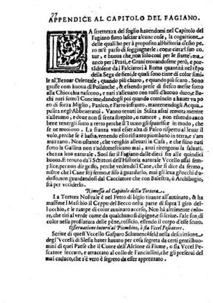 Appendice al Capitolo del Fagiano