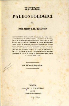 Studii palcontologici : Con VII tavole litografiche