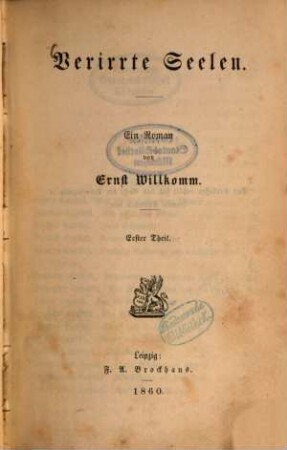 Verirrte Seelen : Ein Roman von Ernst Willkomm, 1