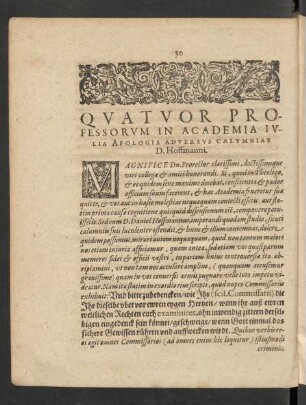 Quatuor Professorum In Academia Iulia Apologia Adversus Calumnias D. Hoffmanni.
