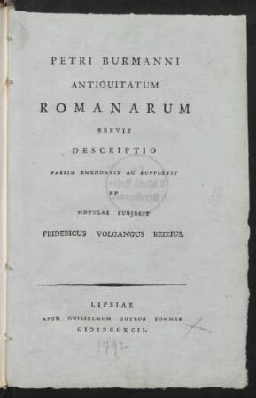 Petri Burmanni Antiquitatum Romanarum Brevis Descriptio Passim Emendavit Ac Supplevit Et Notulas Subiecit