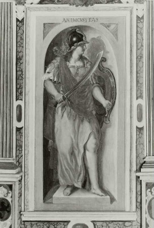 Animositas (Tapferkeit) : Animositas (Tapferkeit). Wohl Öl auf Holz (ab 1634; C. Schiebling). Radebeul, Hoflößnitz, Berg- und Lusthaus, Festsaal, Westseite