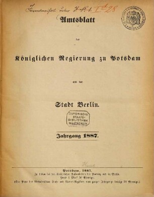 Amtsblatt der Regierung in Potsdam. 1887