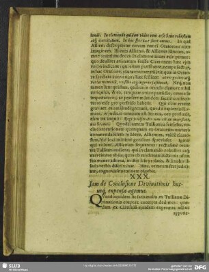 XXX. Jam de Conclusione Divinationis hucusq[ue] expensae agemus
