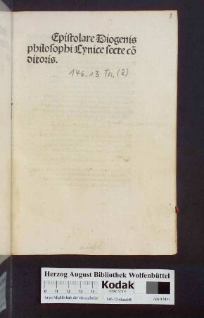 Epistolare Diogenis philosophi Cynice secte co[n]ditoris