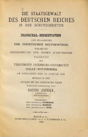 Die Staatsgewalt des Deutschen Reiches in den Schutzgebieten