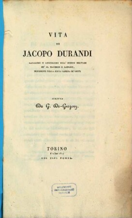 Vita di Jacopo Durandi ...