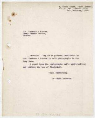 Brief aus London an H. M. Customs & Excise