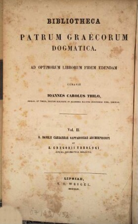 Sancti Basilii et Sancti Gregorii Theologi opera dogmatica selecta