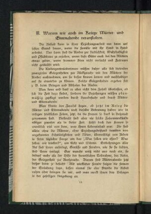 III. Warum wir auch im Kriege Mütter- und Elternabende veranstalten