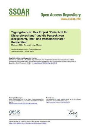 Tagungsbericht: Das Projekt "Zeitschrift für Diskursforschung" und die Perspektiven disziplinärer, inter- und transdisziplinärer Kooperation