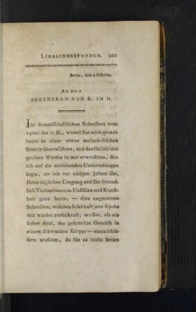 An den Freyherrn von R. in D.
