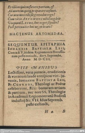 Sequuntur Epitaphia Iohannis Baptistae Leii ...
