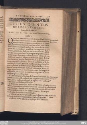 Locus Quintus De Libero Arbitrio: Composuit & defendit Henricus Blittershagius Roncaliensis.