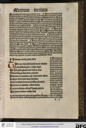 Hic incipit tertium metrum huius primi libri cuius primus versus vocatur metrum dactilium hexametrum...