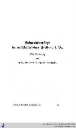 Gesundheitspflege im mittelalterlichen Freiburg im Breisgau.