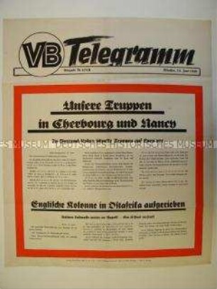 Maueranschlag des "Völkischen Beobachters": "Unsere Truppen in Cherbourg und Nancy"