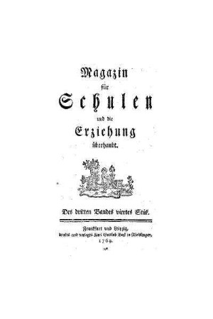 Titel des dritten Bandes viertes Stük