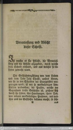 Veranlassung und Absicht dieser Schrift