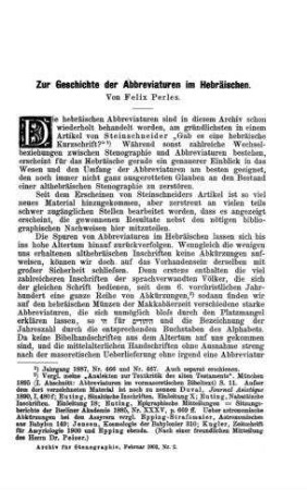 Zur Geschichte der Abbreviaturen im Hebräischen / von Felix Perles