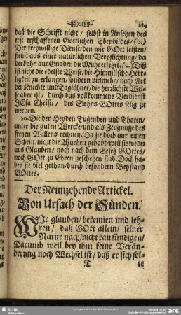 Der Neunzehende Artickel. Von Ursach der Sünden