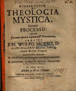 Dissertatio De Theologia Mystica, Ejusque Processu