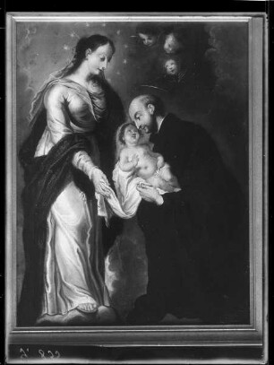 Ignatius von Loyola, das Christuskind auf seinem Schoß haltend mit Maria