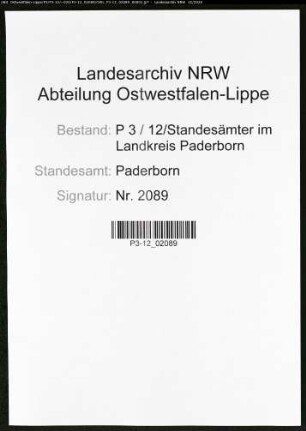 Sterberegister Standesamt Paderborn