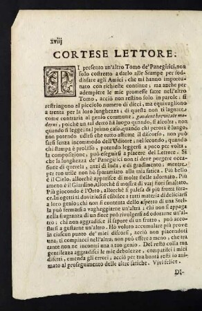 XVIII, Cortese Lettore