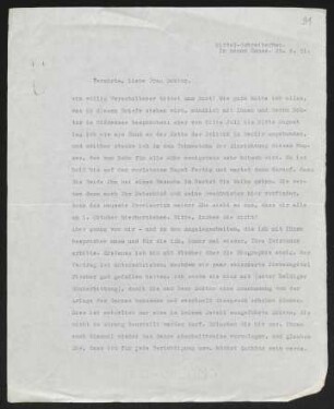 Brief von Hans von Hülsen an Margarete Hauptmann
