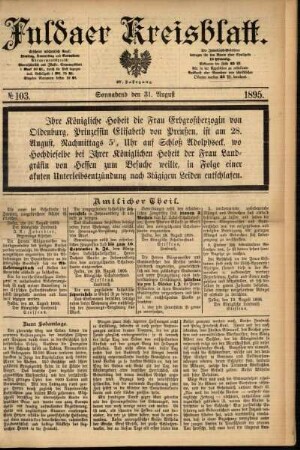 Erste Ausgabe vom Samstag, den 31. August 1895.