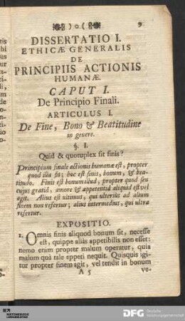 Caput I. De Principio Finali.