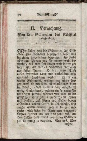 II. Betrachtung. Von den Schmerzen des Erlösers insbesondere.